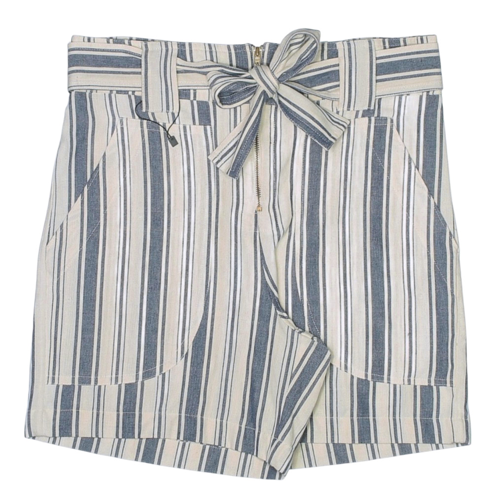 ALIX OF BOHEMIA Malia striped belted woven cotton shorts in blue ecru Size Small - Picture 7 of 7